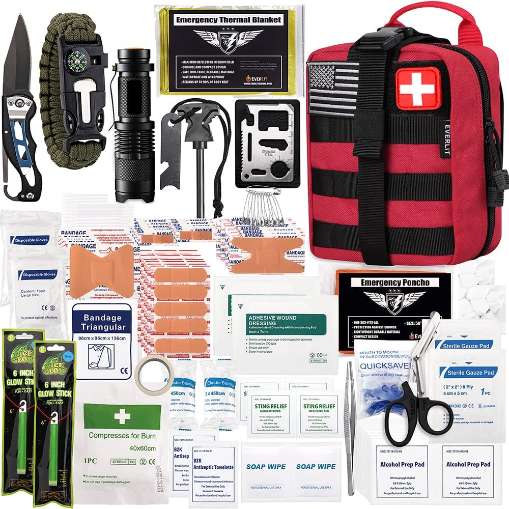 250 Pieces Survival First Aid Kit IFAK EMT Molle Pouch Survival Kit Outdoor Gear Emergency Kits Trauma Bag for Camping Boat Hunting Hiking Home Car Earthquake and Adventures