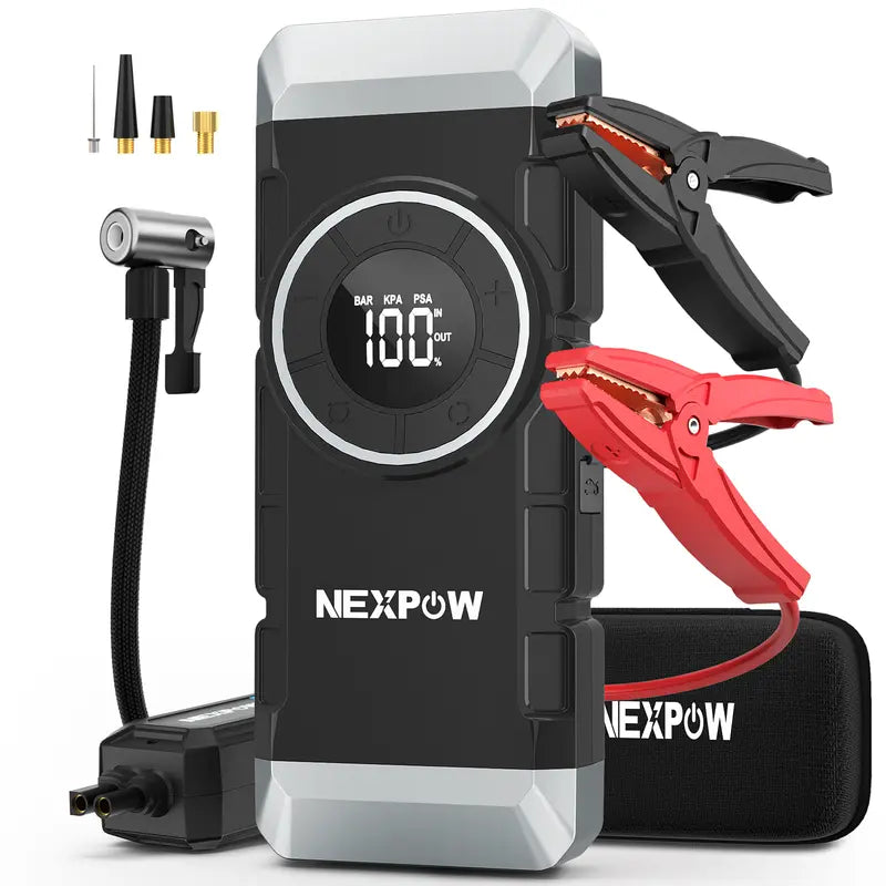 NEXPOW Car Battery Jump Starter 2000A Peak with Air Compressor,12V 150PSI Portable Jumpstart Box for up to 8L Gas 8L Diesel Engine, PD18W Quick Charging, Force Start Button