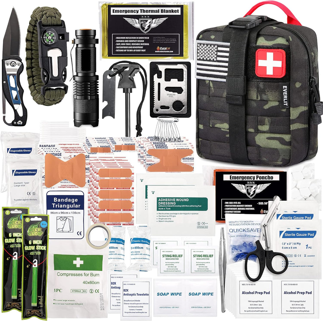 250 Pieces Survival First Aid Kit IFAK EMT Molle Pouch Survival Kit Outdoor Gear Emergency Kits Trauma Bag for Camping Boat Hunting Hiking Home Car Earthquake and Adventures#373538